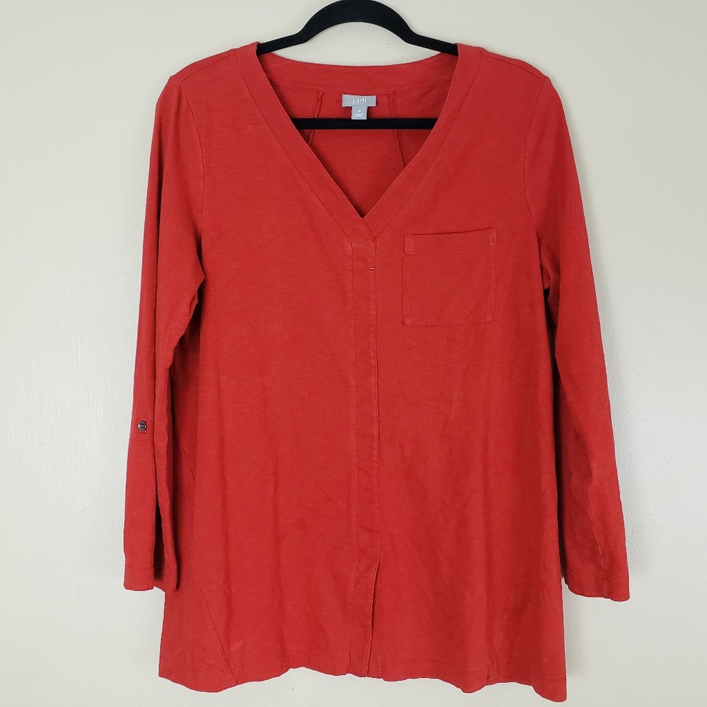 J Jill Red Tunic Top Long Sleeve Size Medium H2
